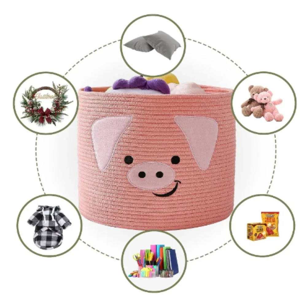 Cute Pink Pig Cotton Rope Basket - Laundry Basket/ Nursery Basket Organizer